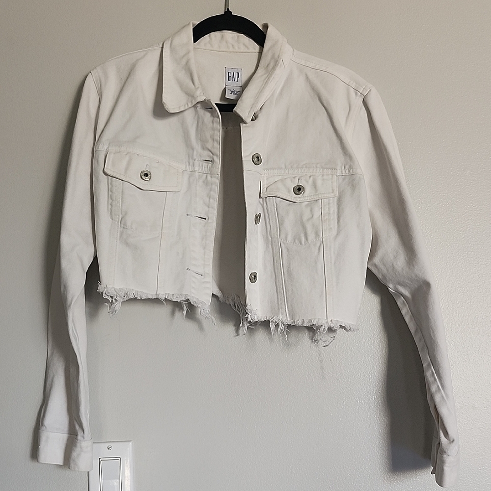 GAP Cropped White Denim Jacket